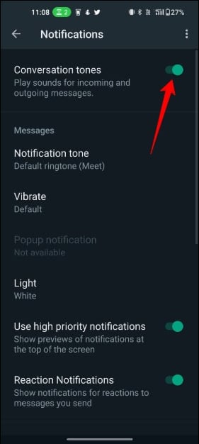 imagem mostrando configurações de notificações do whatsapp