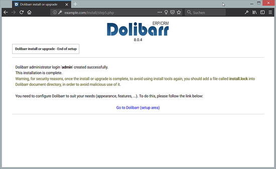 Utilisateur superadmin Dolibarr créé avec succès