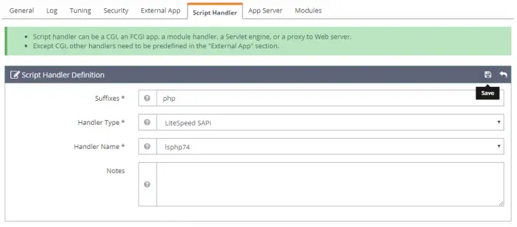 Définition du gestionnaire de scripts