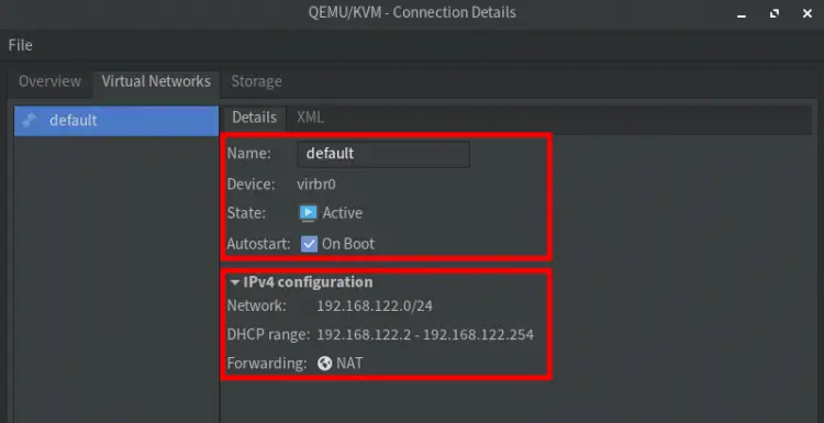 Конфигурация сети по умолчанию для QEMU/KVM с NAT