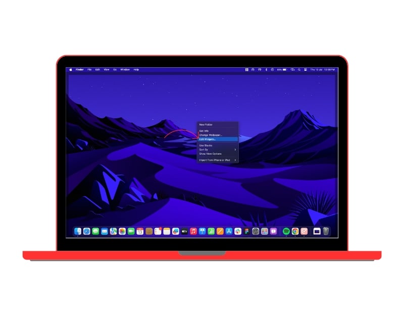 option modifier le widget dans l'écran d'accueil macos