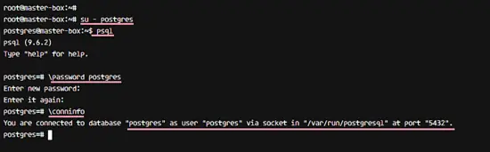 Cambia la password di postgres