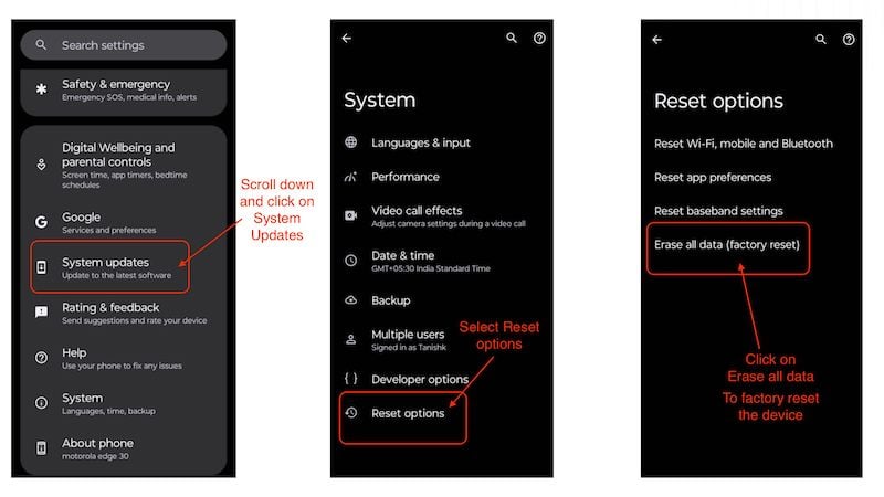 factory resetting the device