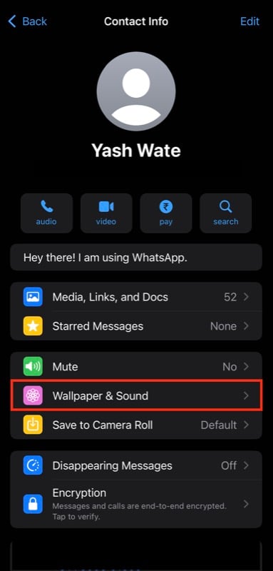 доступ к настройкам обоев и звука в whatsapp