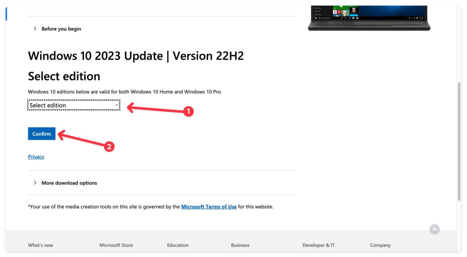 다운로드할 Windows 10 에디션 선택