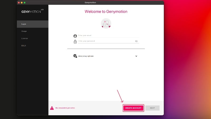 genymotionアカウントを作成する