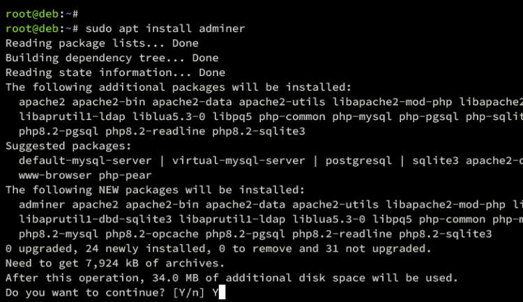 instalar adminer