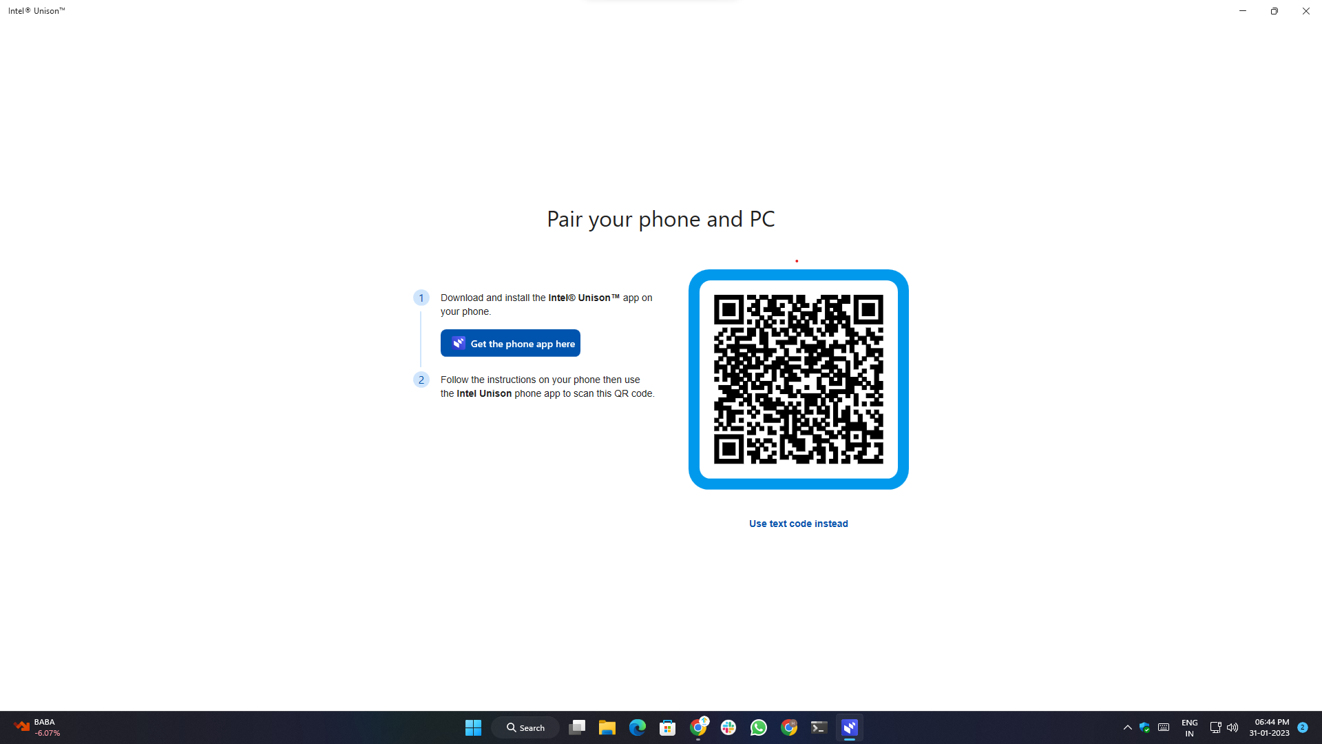 visión general de la aplicación intel unison, configuración y características - proceso de emparejamiento qr