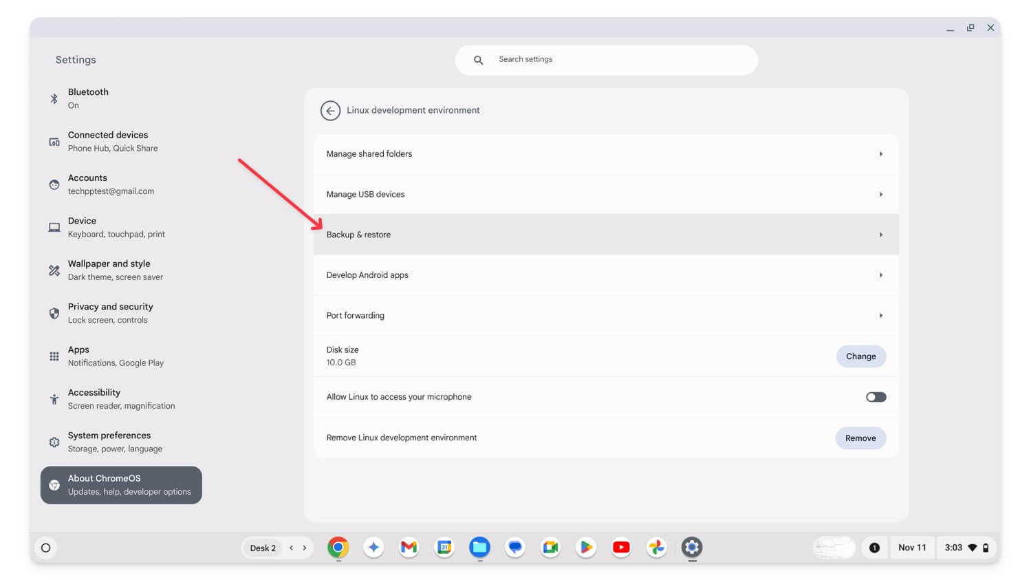 opzioni backup e ripristino chrome