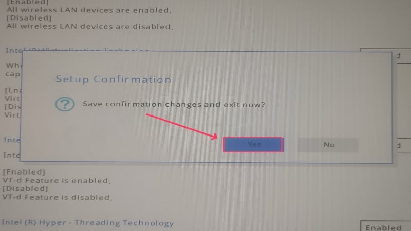 enregistrer les modifications du bios