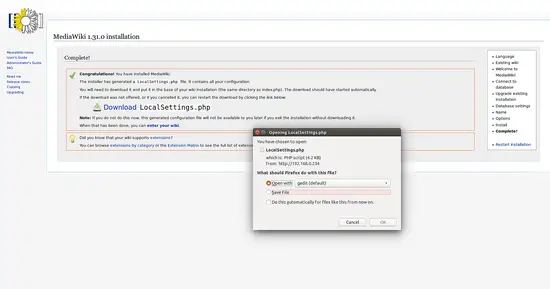 Baixar localSettings.php