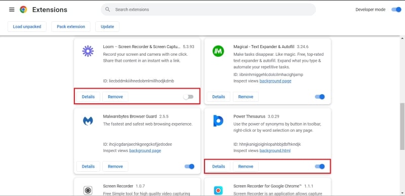 disabilita le estensioni in chrome