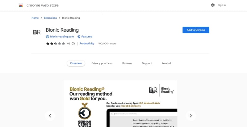 bionisches lesen chrome erweiterung