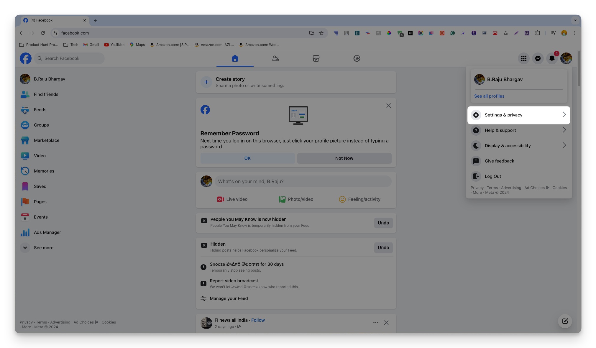 paramètres et confidentialité sur facebook