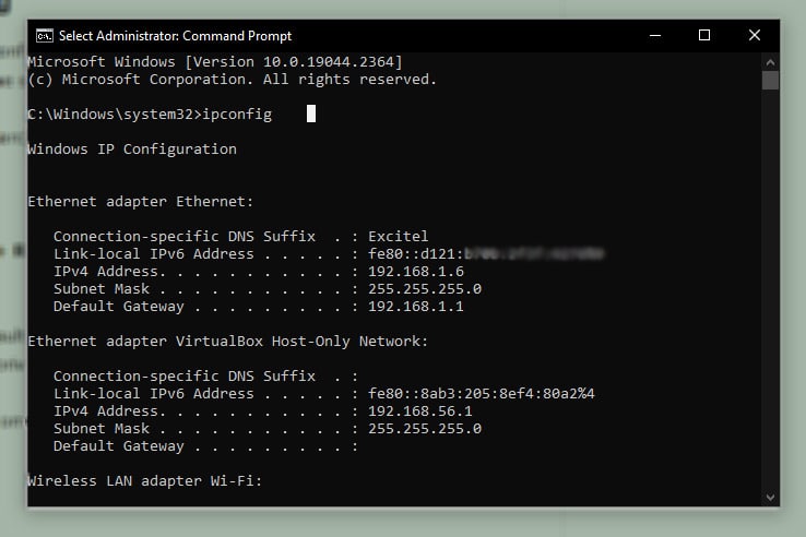 IPConfigコマンドを実行