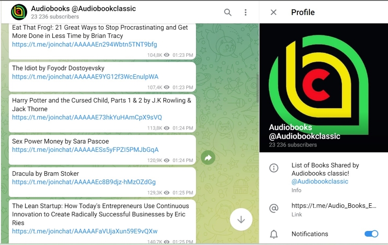 canaux audiobook telegram
