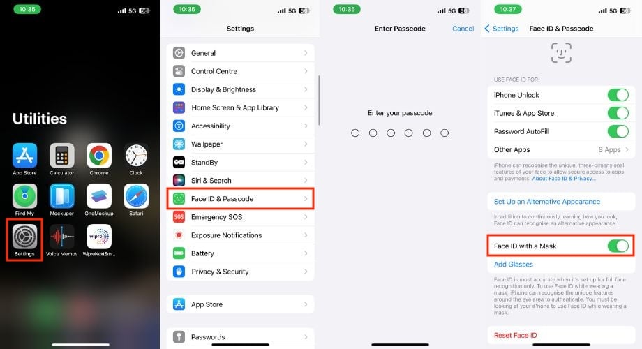 Deaktivieren Sie Face ID mit einer Maske