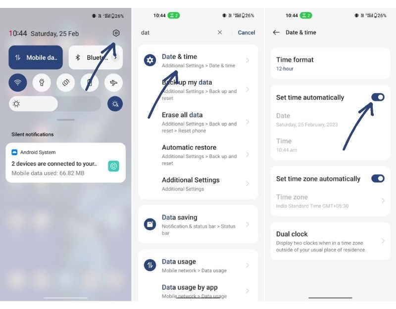 imagem mostrando configurações automáticas de data e hora no android
