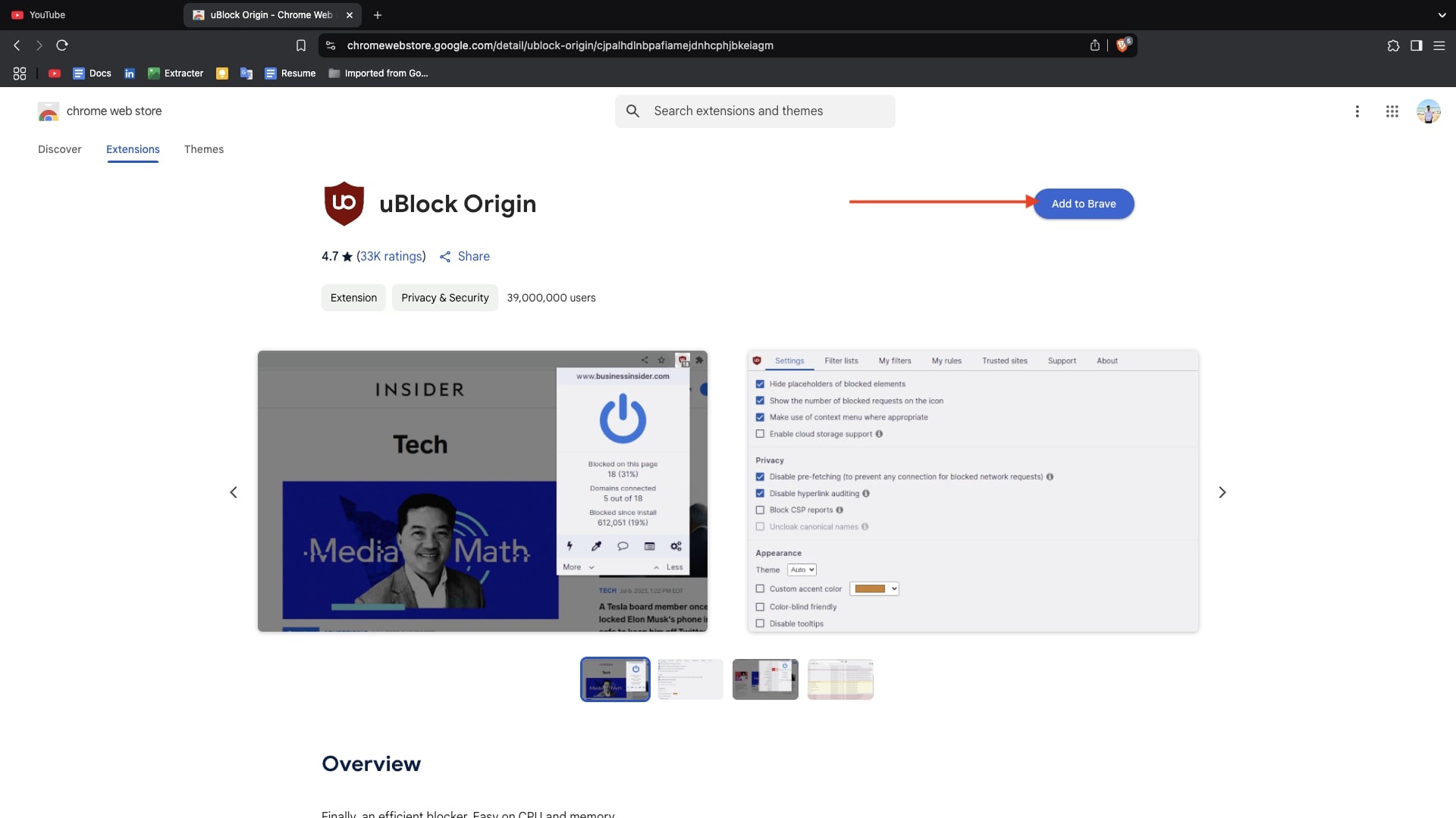 adicionar ao brave