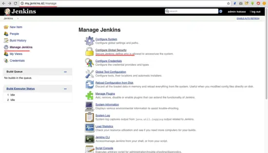 El panel de administración de Jenkins