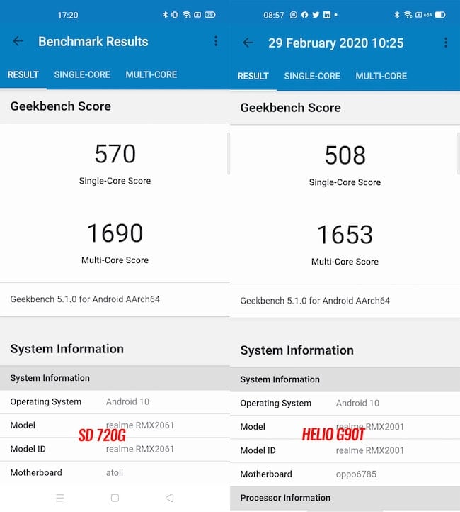 mediatek helio g90t vs snapdragon 720g