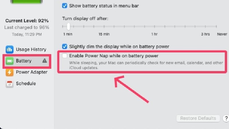 Power Napを無効にする