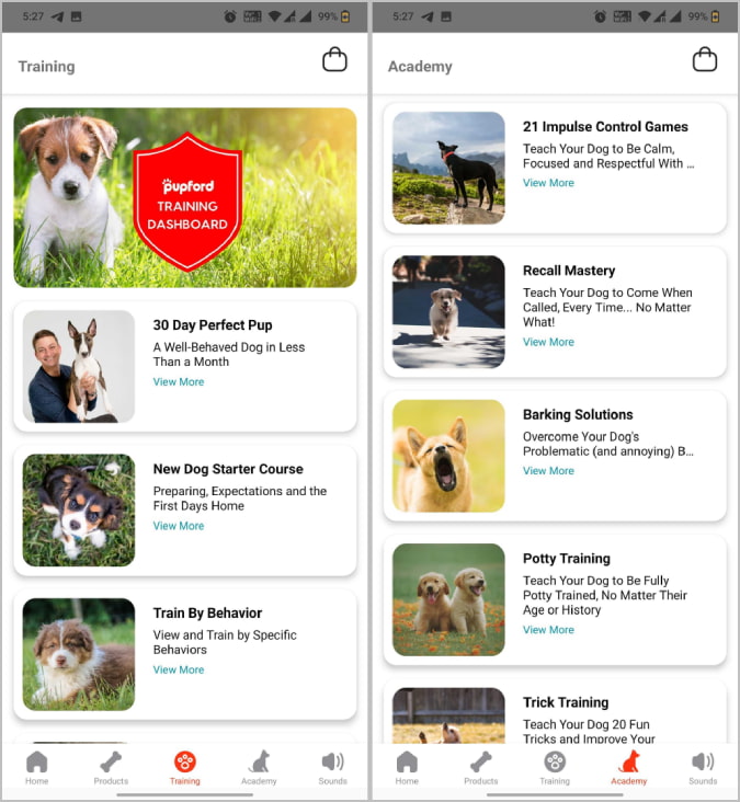 aplicación de entrenamiento de perros pupford