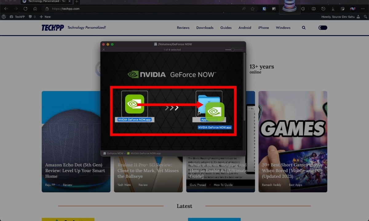 faire glisser geforce now dans le dossier applications