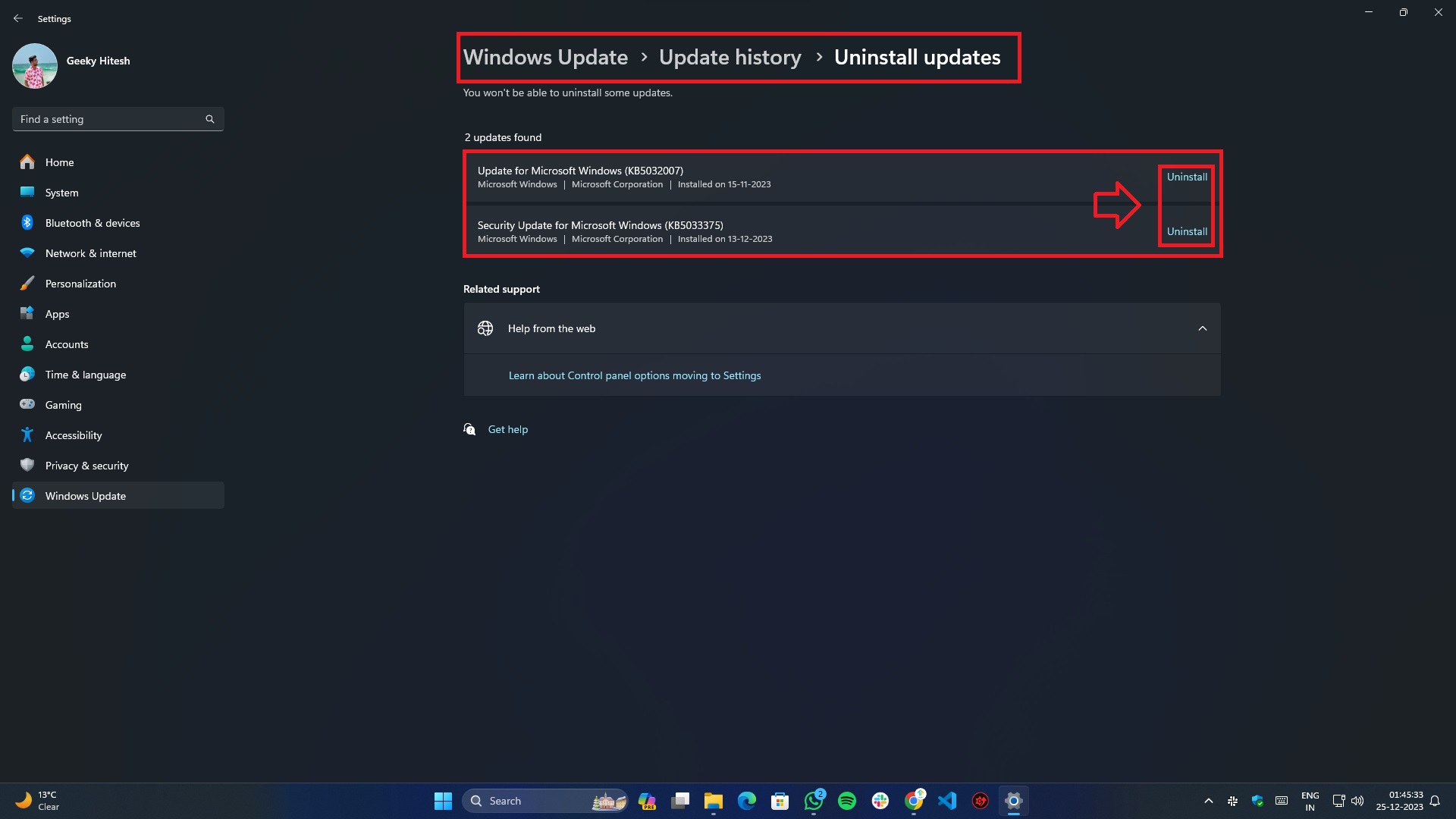 Beheben des Clock Watchdog Timeout unter Windows - Windows-Updates deinstallieren
