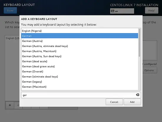 Seleccionar la disposición de teclado alemán.
