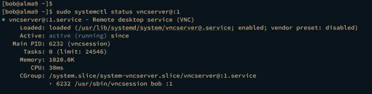 vncサーバーサービスの確認