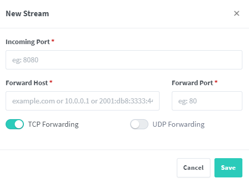 Novo Popup de Host de Stream do Nginx Proxy Manager