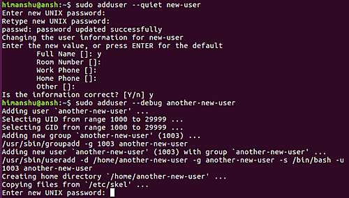 Verbosity del comando Adduser