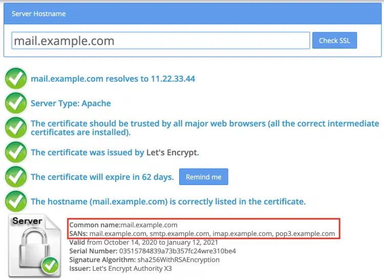 Screenshot der SSL-Überprüfung