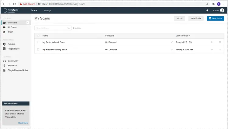 Dashboard di Nessus