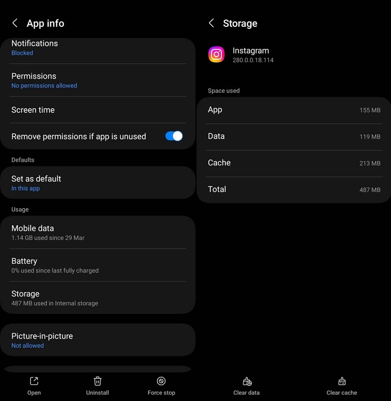 borrar caché de la aplicación de instagram
