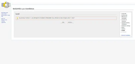 Iniciar instalação do MediaWiki