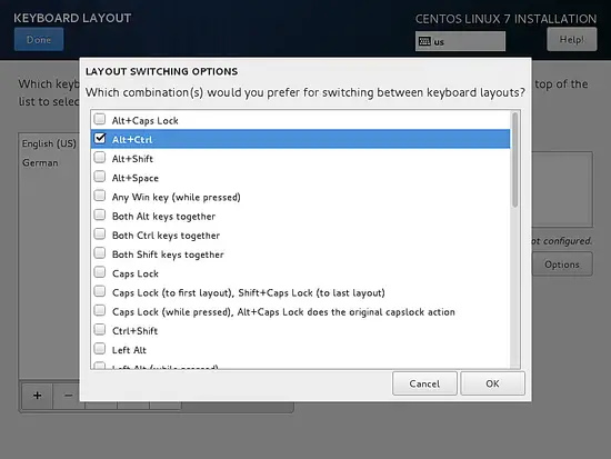 Usar Alt + Ctrl para cambiar la disposición.