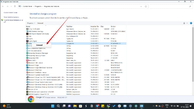 imagen mostrando desinstalar google chrome
