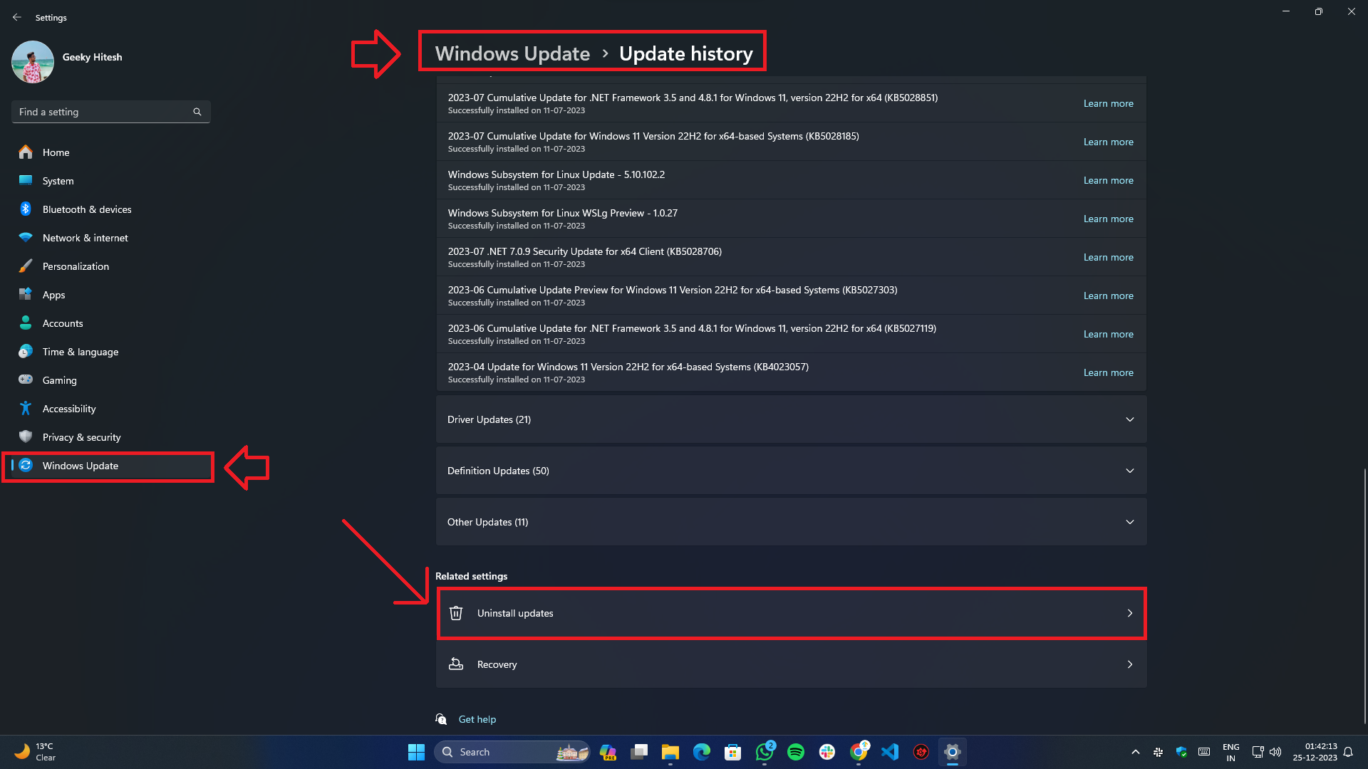 Beheben des Clock Watchdog Timeout unter Windows - Seite Updates deinstallieren