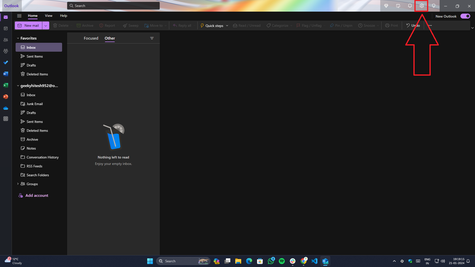 come annullare l'invio di email su outlook e gmail- accesso alle impostazioni dell'app outlook su windows