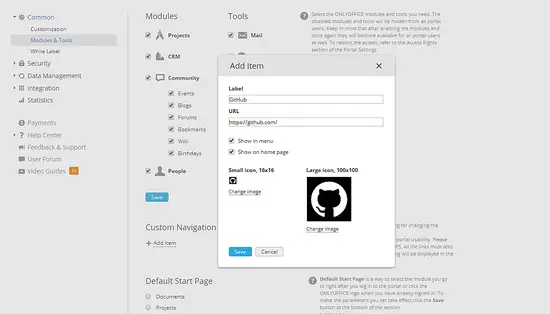 Entrer l'Étiquette et l'URL