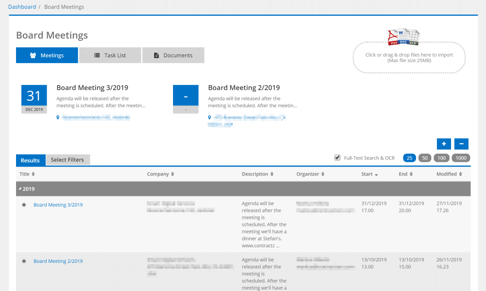dashboard board meeting
