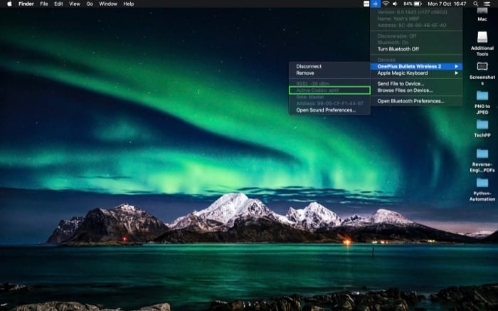 So zwingen Sie macOS, aptX/AAC auf unterstützten Geräten zu verwenden - aktiven Codec identifizieren 2 1