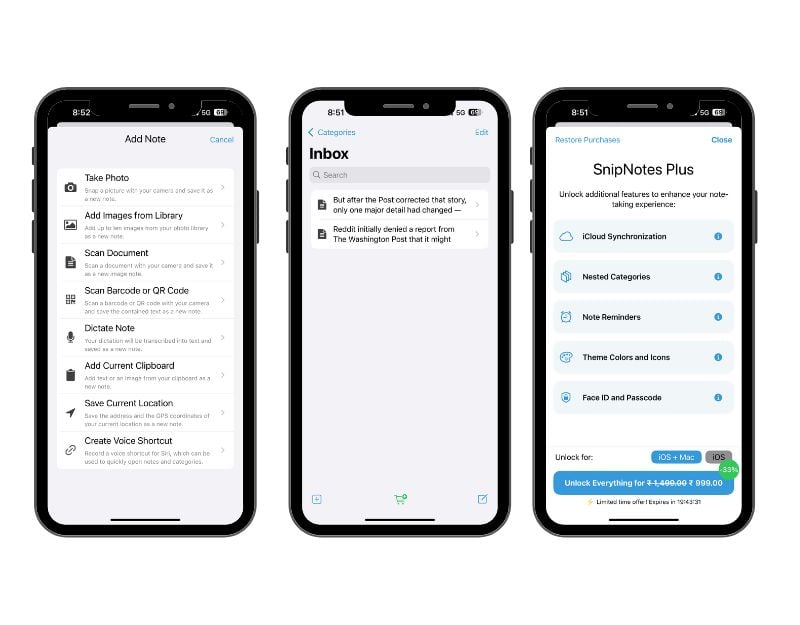 snipptes aplicativo de gerenciador de notas e área de transferência para iphone