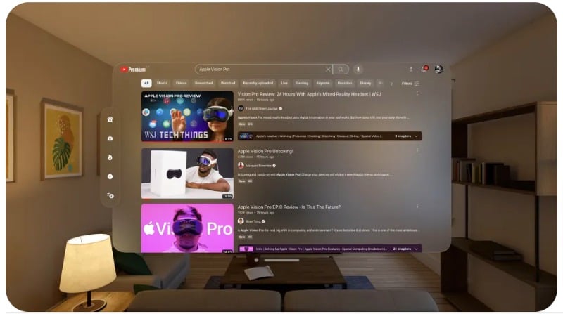 juno youtube client app per il vision pro