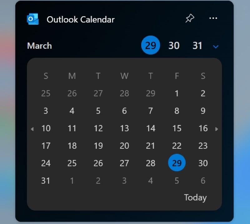 widget do calendário do outlook no windows 11.