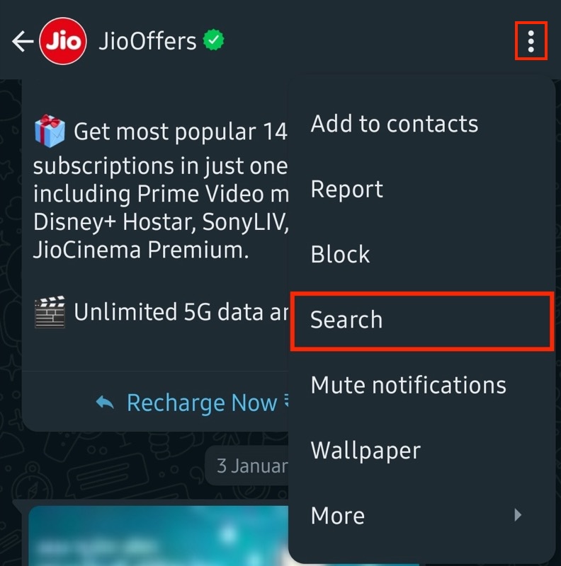 search option in whatsapp for android app.