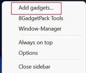 add gadgets in 8gadgetpack