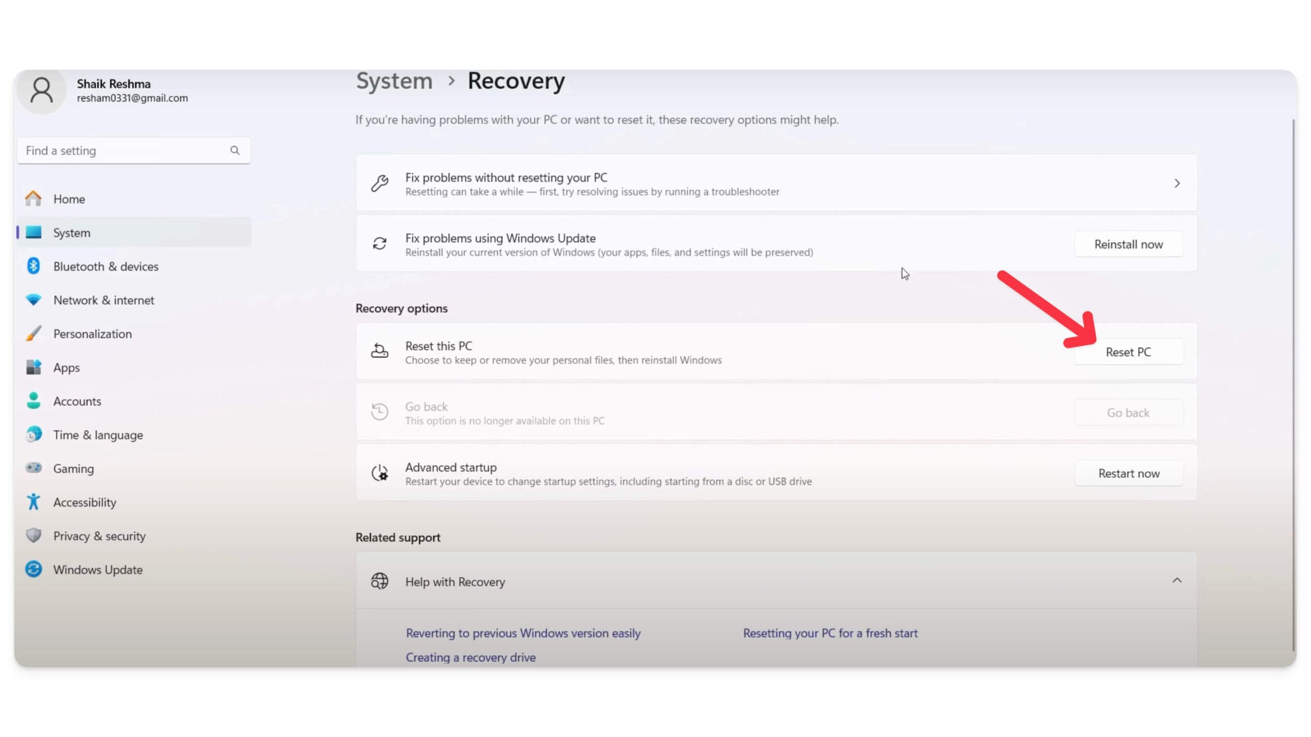 réinitialiser l'appareil windows 11